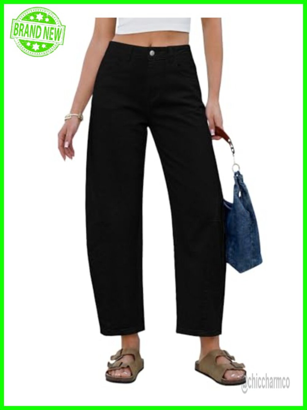 Barrel Jeans High Waisted Cropped Wide Leg Stretchy Denim Pants